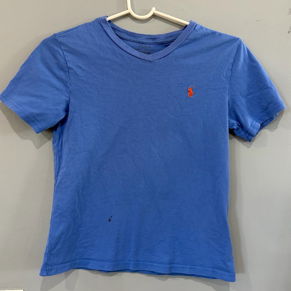 Ralph Lauren Polo Kids Short Sleeve V-neck Tee in Blue